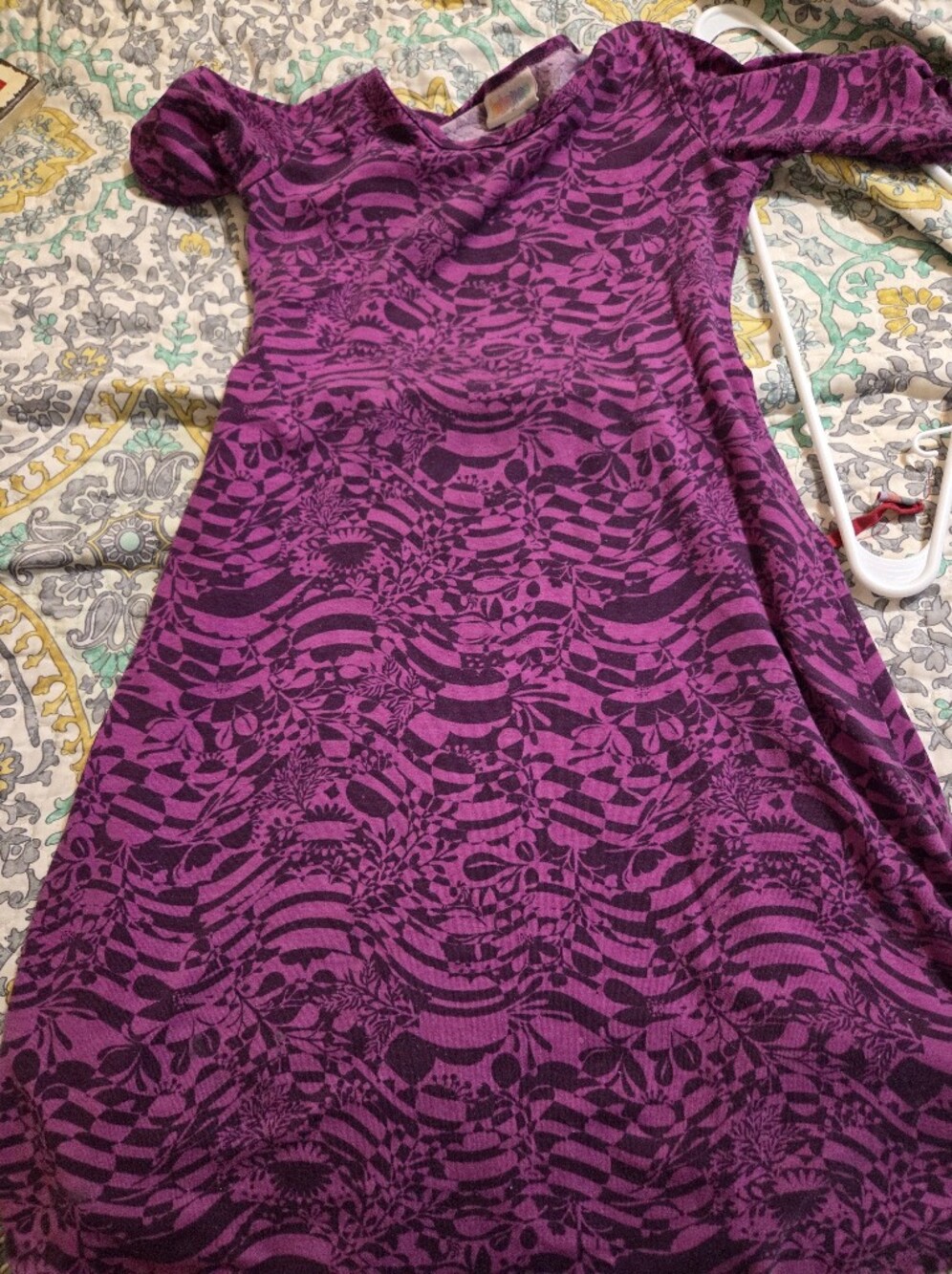 Girl's Purple Printed Dress Casual Comfort